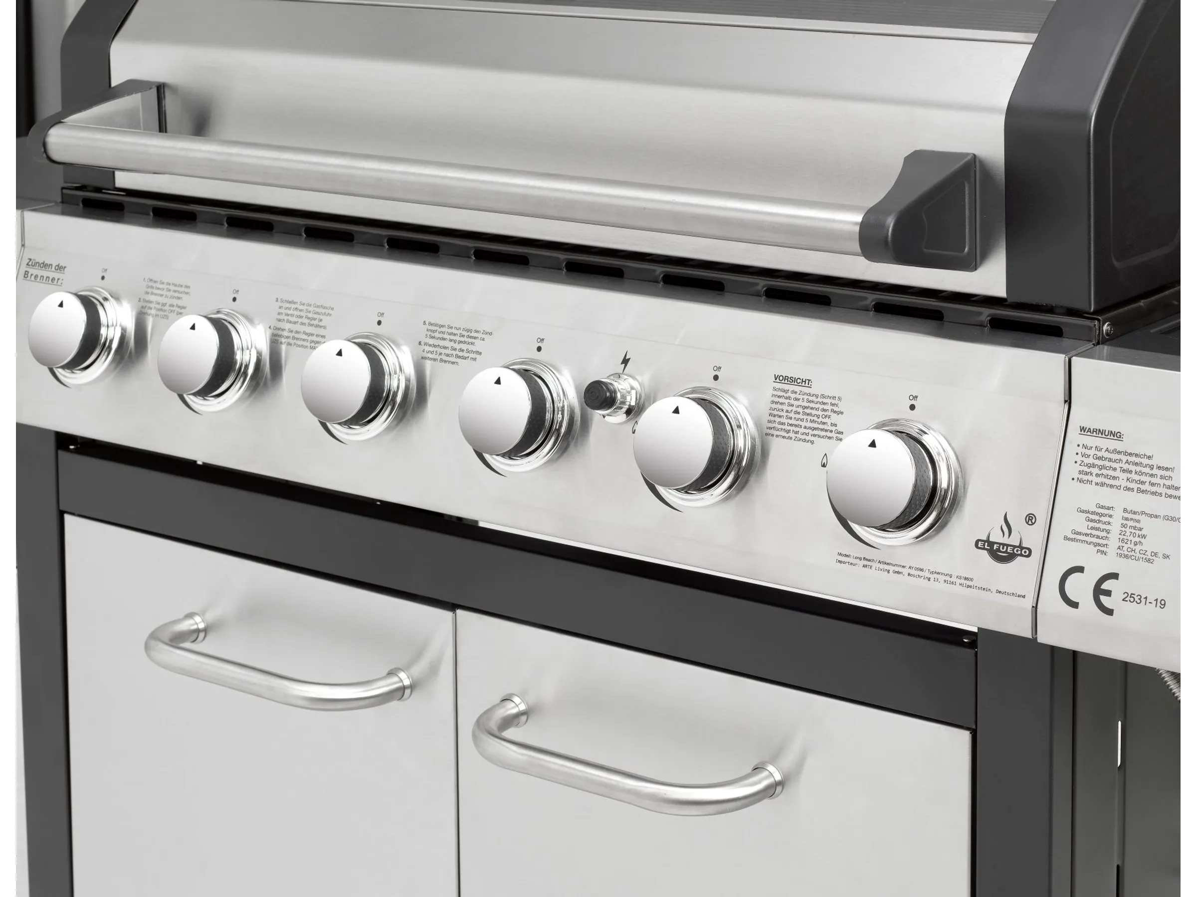 El Fuego Edelstahl-Gasgrill Long Beach ca. 161 x 121 x 59,5 cm – Bild 4