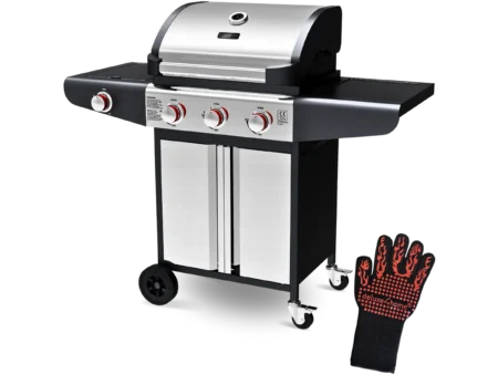 deluxe4home Grillwagen Gasgrill mit Deckel 3 Plus 1 Seitenbrenner Thermometer