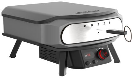COZZE Pizzaofen elektrisch PREMIUM 42,5 cm 17" mit drehbarem Pizzastein & Digital-Thermometer - inkl. Hitzeschild