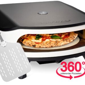 COZZE Pizzaofen Gas 42,5 cm 17" mit rotierendem Pizzastein inkl. Hitzeschild + Pizzaschieber