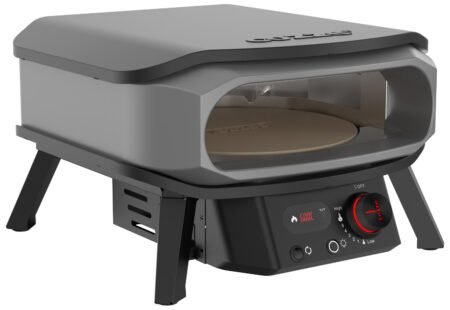 COZZE Pizzaofen Gas PREMIUM 34 cm 13" mit drehbarem Pizzastein & Digital-Thermometer - inkl. Hitzeschild
