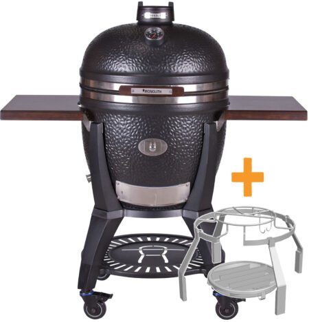 Monolith Grill AVANTGARDE.66 satin-matt Schwarz mit Gestell und Seitentischen inkl. Smoke Set