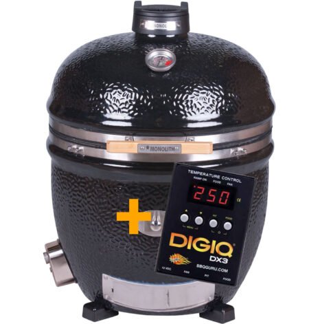 Monolith Grill LeCHEF BBQ GURU PRO-Serie 2.0 Schwarz OHNE Gestell und Seitentische inkl. DigiQ Controller Set