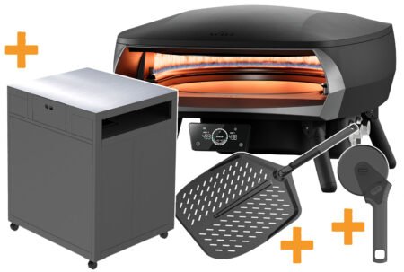 Witt Pizzaofen Etna Rotante 16" Control matt schwarz inkl. Pizza Tisch, Black Edition Pizzaschieber & Pizzaschneider