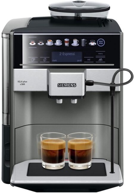 Siemens TE655503DE EQ.6 plus s500 KaffeevollautomatsensoFlow System, 3 Temperatureinstellungen, 1500 Watt, schwarz-grau, mit Milchsystem