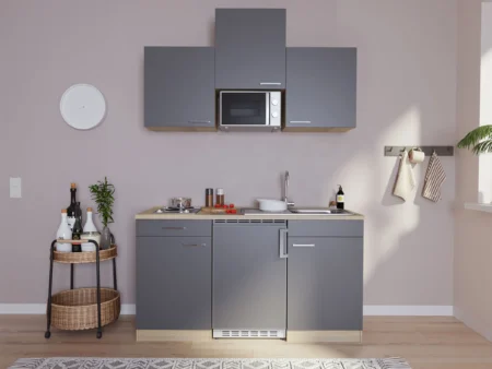 Respekta Küchenzeile KB150WGMI 150 cm Grau-Weiß Glänzend