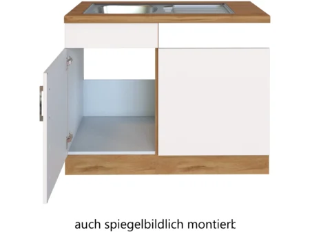 Held Möbel Küchen-Spülzentrum Sorrento 110x85x60cm Tür lende Sockel Weiß-W.Eiche